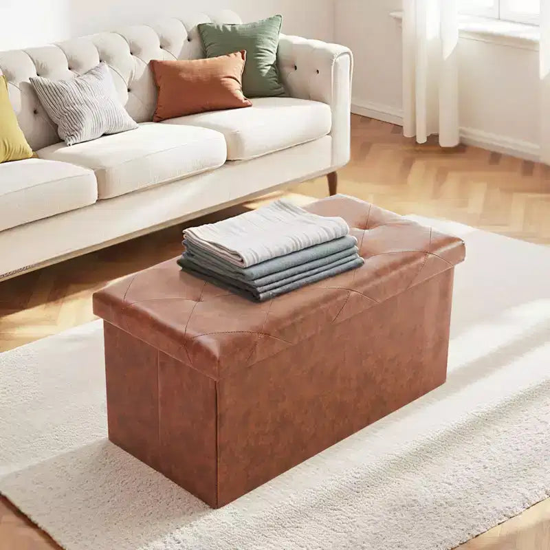 30/43IN Foldable Storage Bench with Thicker Foam Padded Seat, End of Bed Bench, Entryway Bench for Living Room